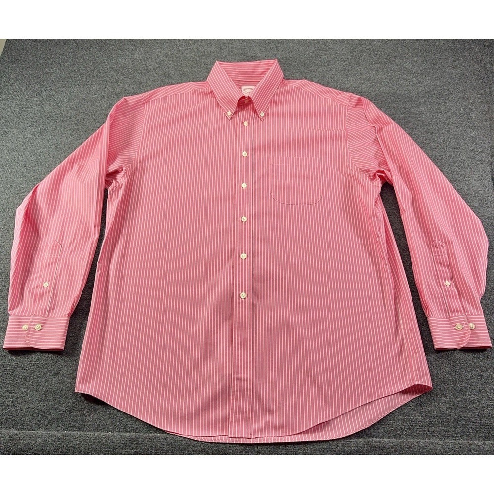 Brooks Brothers Button Down 346 Shirt Mens L Salmon And White Striped EUC‎